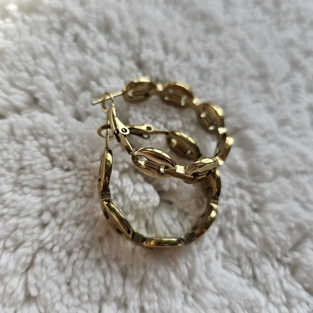 Gold Hoop Stainless Steel Coffee Bean Shape Earrings NWOT